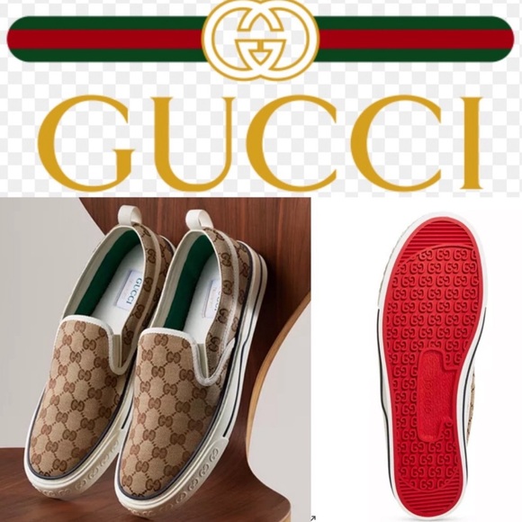 Gucci Tennis 1977 GG Supreme Logo Canvas Flat Slip On Sneakers Shoes Sz 39 - Picture 2 of 8